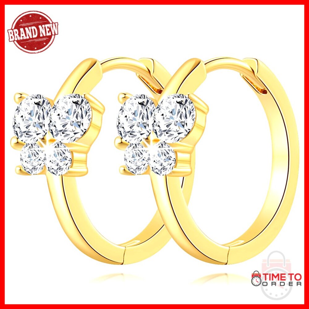 14k Gold Plated Hoop Earrings With Cubic Zirconia Butterfly Design 20mm